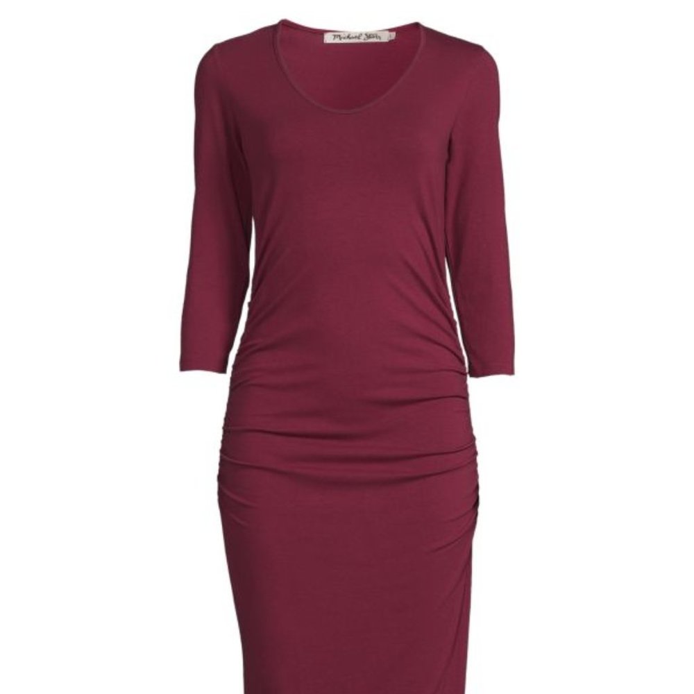 Michael Stars Ruched Midi Dress in Pinot